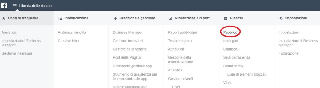 Pubblico Facebook Business Manager