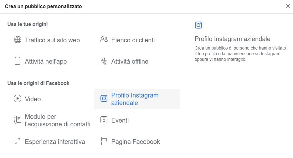 Pubblico personalizzato Instagram
