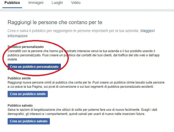 Pubblico personalizzato Facebook